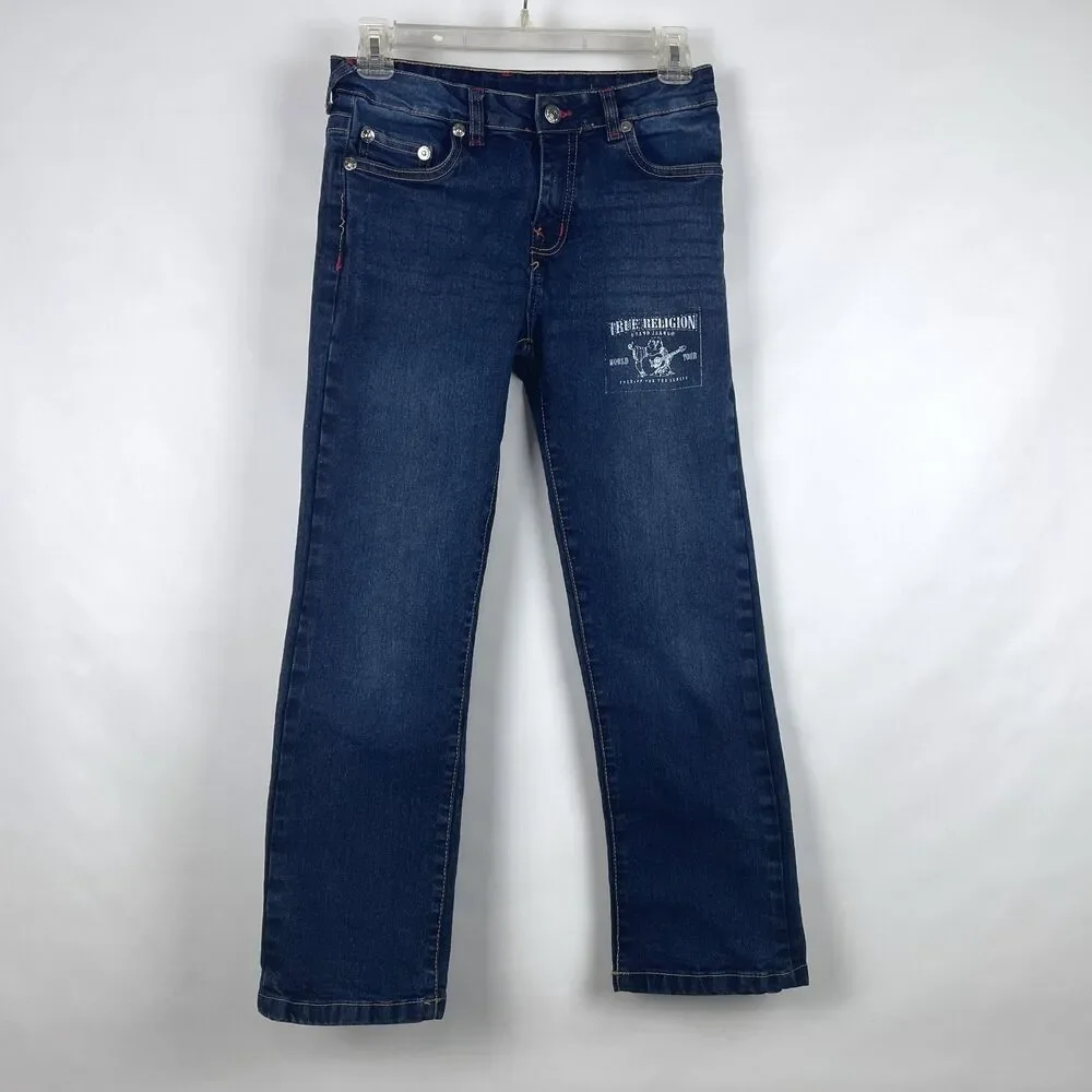 True Religion Boys L 12 Straight Leg Dark Wash Denim Jeans Horseshoe 26x24.5